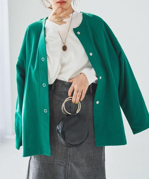 coen（コーエン）の「USAコットン裏毛スウェットミディアム丈カーディガン（WEB限定カラー）（カーディガン/ボレロ・レディース・オフホワイト/ケリー/ネイビー/グレー・FREE）」の8枚目の写真