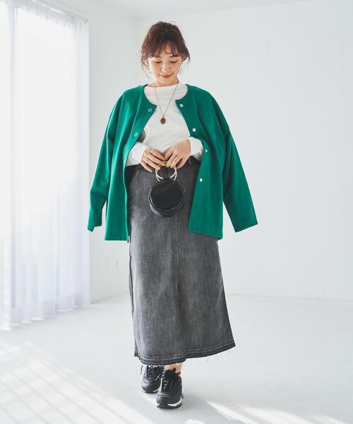 coen（コーエン）の「USAコットン裏毛スウェットミディアム丈カーディガン（WEB限定カラー）（カーディガン/ボレロ・レディース・オフホワイト/ケリー/ネイビー/グレー・FREE）」の9枚目の写真