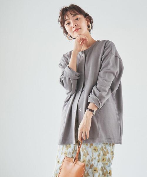 coen（コーエン）の「USAコットン裏毛スウェットミディアム丈カーディガン（WEB限定カラー）（カーディガン/ボレロ・レディース・オフホワイト/ケリー/ネイビー/グレー・FREE）」の11枚目の写真