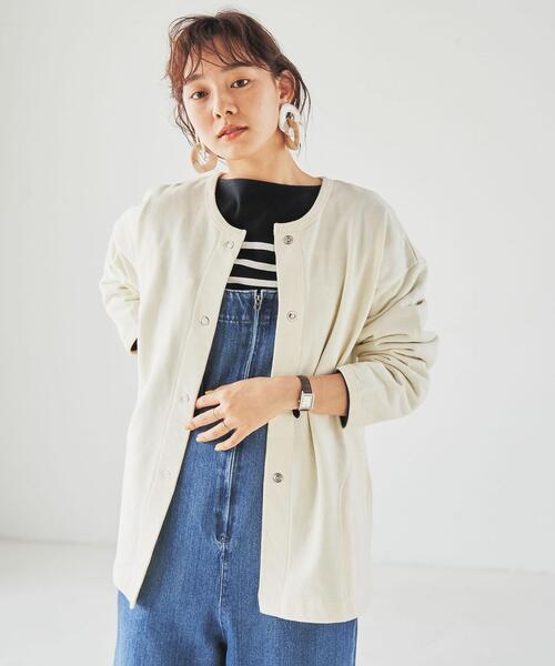 coen（コーエン）の「USAコットン裏毛スウェットミディアム丈カーディガン（WEB限定カラー）（カーディガン/ボレロ・レディース・オフホワイト/ケリー/ネイビー/グレー・FREE）」の14枚目の写真