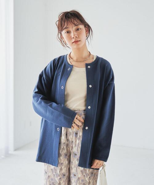 coen（コーエン）の「USAコットン裏毛スウェットミディアム丈カーディガン（WEB限定カラー）（カーディガン/ボレロ・レディース・オフホワイト/ケリー/ネイビー/グレー・FREE）」の17枚目の写真