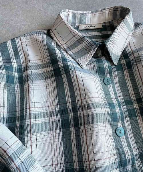 JUGLANS(ユグランス)の「☆ 一枚で主役級。チェック柄ロングカフスショート丈シャツ S1575(シャツ/ブラウス・レディース・ピンク/グリーン・FREE)」の6枚目の写真