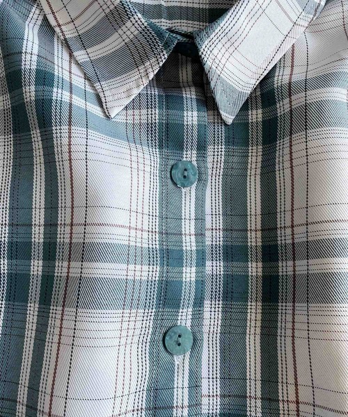 JUGLANS(ユグランス)の「☆ 一枚で主役級。チェック柄ロングカフスショート丈シャツ S1575(シャツ/ブラウス・レディース・ピンク/グリーン・FREE)」の8枚目の写真