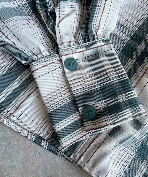 JUGLANS(ユグランス)の「☆ 一枚で主役級。チェック柄ロングカフスショート丈シャツ S1575(シャツ/ブラウス・レディース・ピンク/グリーン・FREE)」の9枚目の写真