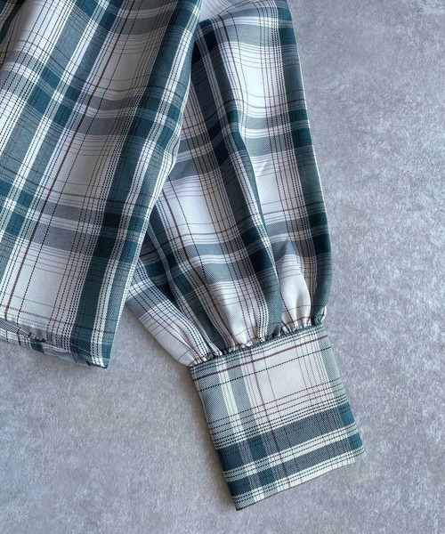 JUGLANS(ユグランス)の「☆ 一枚で主役級。チェック柄ロングカフスショート丈シャツ S1575(シャツ/ブラウス・レディース・ピンク/グリーン・FREE)」の10枚目の写真