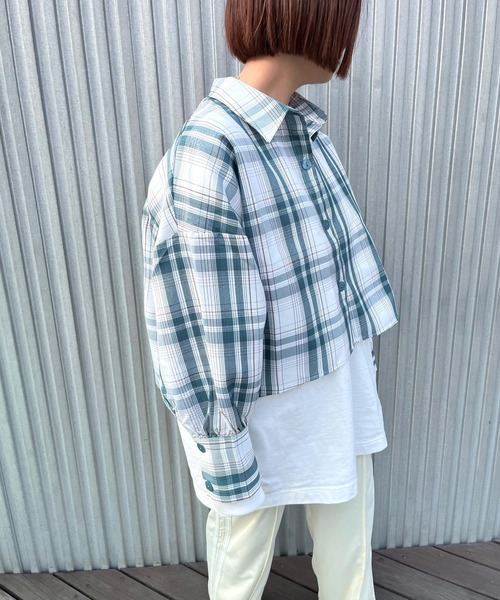 JUGLANS(ユグランス)の「☆ 一枚で主役級。チェック柄ロングカフスショート丈シャツ S1575(シャツ/ブラウス・レディース・ピンク/グリーン・FREE)」の17枚目の写真