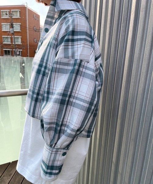 JUGLANS(ユグランス)の「☆ 一枚で主役級。チェック柄ロングカフスショート丈シャツ S1575(シャツ/ブラウス・レディース・ピンク/グリーン・FREE)」の19枚目の写真