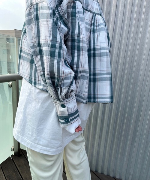 JUGLANS(ユグランス)の「☆ 一枚で主役級。チェック柄ロングカフスショート丈シャツ S1575(シャツ/ブラウス・レディース・ピンク/グリーン・FREE)」の20枚目の写真