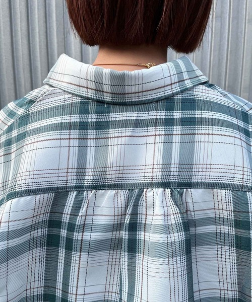 JUGLANS(ユグランス)の「☆ 一枚で主役級。チェック柄ロングカフスショート丈シャツ S1575(シャツ/ブラウス・レディース・ピンク/グリーン・FREE)」の21枚目の写真
