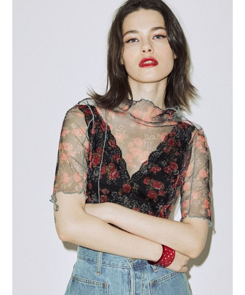 jouetie（ジュエティ）の「ハーフスリーブメローシアートップス（Tシャツ/カットソー・レディース・ブラック/オレンジ/その他1/その他2/クリア/グリーン/パープル/ブラウン・MEDIUM）」の7枚目の写真