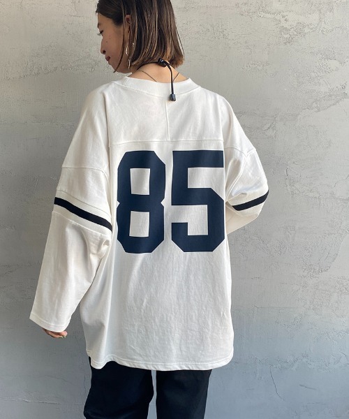 JEANS FACTORY Clothes（ジーンズファクトリークローズ）の「[Jeans Factory Clothes/ジーンズファクトリークローズ] ヘビーウェイト ビッグシルエットフットボールTシャツ（Tシャツ/カットソー・レディース・ホワイト/レッド/ネイビー/ブラック・M/L）」の3枚目の写真