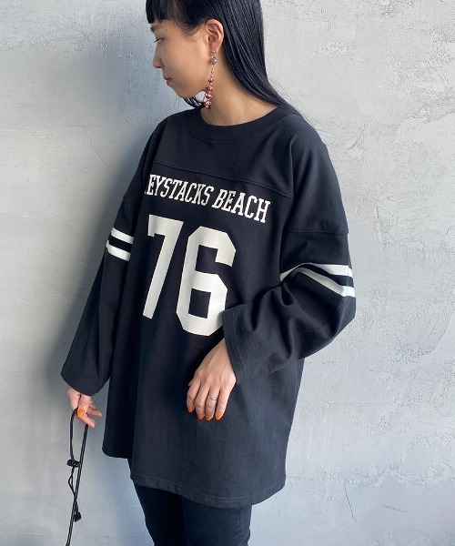 JEANS FACTORY Clothes（ジーンズファクトリークローズ）の「[Jeans Factory Clothes/ジーンズファクトリークローズ] ヘビーウェイト ビッグシルエットフットボールTシャツ（Tシャツ/カットソー・レディース・ホワイト/レッド/ネイビー/ブラック・M/L）」の4枚目の写真