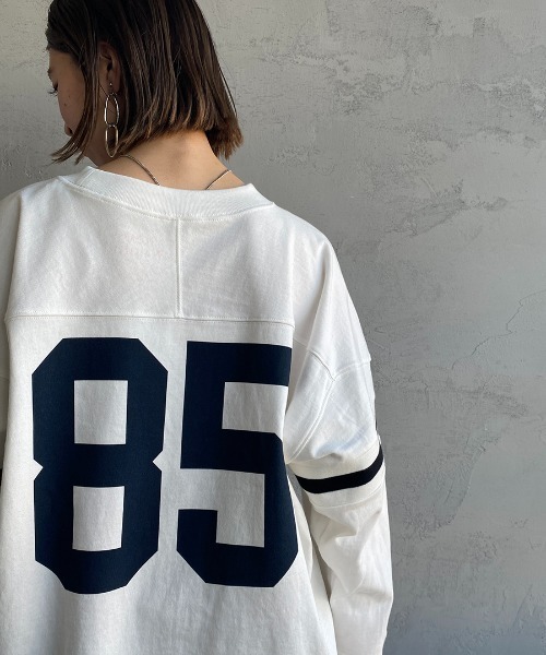 JEANS FACTORY Clothes（ジーンズファクトリークローズ）の「[Jeans Factory Clothes/ジーンズファクトリークローズ] ヘビーウェイト ビッグシルエットフットボールTシャツ（Tシャツ/カットソー・レディース・ホワイト/レッド/ネイビー/ブラック・M/L）」の20枚目の写真