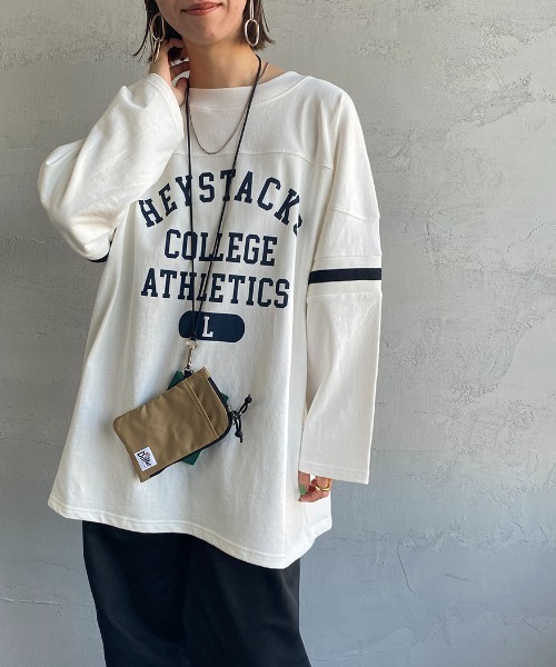 JEANS FACTORY Clothes（ジーンズファクトリークローズ）の「[Jeans Factory Clothes/ジーンズファクトリークローズ] ヘビーウェイト ビッグシルエットフットボールTシャツ（Tシャツ/カットソー・レディース・ホワイト/レッド/ネイビー/ブラック・M/L）」の13枚目の写真