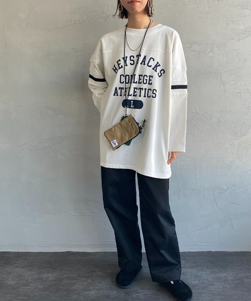 JEANS FACTORY Clothes（ジーンズファクトリークローズ）の「[Jeans Factory Clothes/ジーンズファクトリークローズ] ヘビーウェイト ビッグシルエットフットボールTシャツ（Tシャツ/カットソー・レディース・ホワイト/レッド/ネイビー/ブラック・M/L）」の14枚目の写真