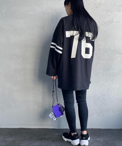 JEANS FACTORY Clothes（ジーンズファクトリークローズ）の「[Jeans Factory Clothes/ジーンズファクトリークローズ] ヘビーウェイト ビッグシルエットフットボールTシャツ（Tシャツ/カットソー・レディース・ホワイト/レッド/ネイビー/ブラック・M/L）」の7枚目の写真