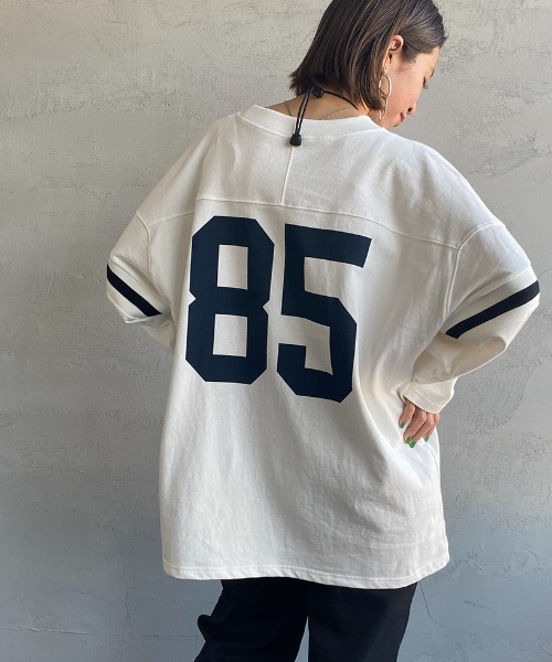 JEANS FACTORY Clothes（ジーンズファクトリークローズ）の「[Jeans Factory Clothes/ジーンズファクトリークローズ] ヘビーウェイト ビッグシルエットフットボールTシャツ（Tシャツ/カットソー・レディース・ホワイト/レッド/ネイビー/ブラック・M/L）」の17枚目の写真