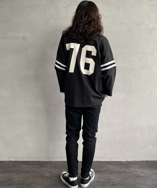 JEANS FACTORY Clothes（ジーンズファクトリークローズ）の「[Jeans Factory Clothes/ジーンズファクトリークローズ] ヘビーウェイト ビッグシルエットフットボールTシャツ（Tシャツ/カットソー・レディース・ホワイト/レッド/ネイビー/ブラック・M/L）」の8枚目の写真