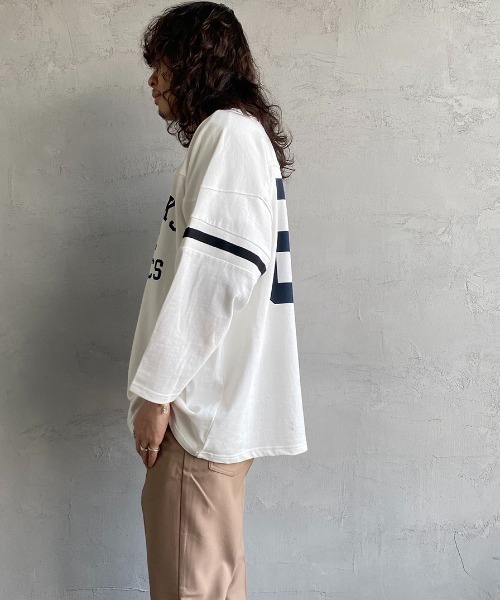 JEANS FACTORY Clothes（ジーンズファクトリークローズ）の「[Jeans Factory Clothes/ジーンズファクトリークローズ] ヘビーウェイト ビッグシルエットフットボールTシャツ（Tシャツ/カットソー・レディース・ホワイト/レッド/ネイビー/ブラック・M/L）」の22枚目の写真