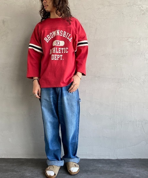 JEANS FACTORY Clothes（ジーンズファクトリークローズ）の「[Jeans Factory Clothes/ジーンズファクトリークローズ] ヘビーウェイト ビッグシルエットフットボールTシャツ（Tシャツ/カットソー・レディース・ホワイト/レッド/ネイビー/ブラック・M/L）」の12枚目の写真