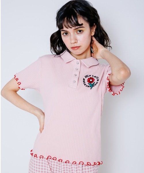 Candy Stripper（キャンディストリッパー）の「SELF LOVE POLO トップス（ポロシャツ・レディース・アイボリー/ブラック/ライトブルー/ピンク・2）」の9枚目の写真