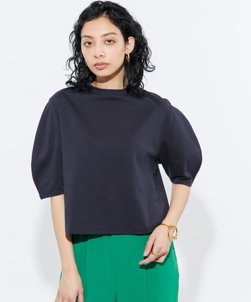 Whim Gazette(ウィムガゼット)の「【WEB限定】袖ボリュームTシャツ(Tシャツ/カットソー・レディース・ネイビー/オフホワイト・FREE)」の3枚目の写真
