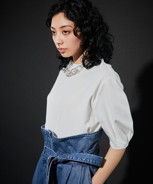 Whim Gazette(ウィムガゼット)の「【WEB限定】袖ボリュームTシャツ(Tシャツ/カットソー・レディース・ネイビー/オフホワイト・FREE)」の20枚目の写真