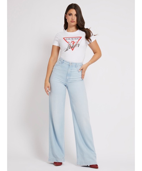 Guess（ゲス）の「Triangle Logo Icon Tee（Tシャツ/カットソー・レディース・ブラック/ホワイト・SMALL/MEDIUM/X-SMALL）」の4枚目の写真