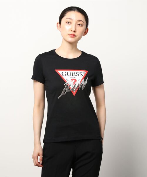 Guess（ゲス）の「Triangle Logo Icon Tee（Tシャツ/カットソー・レディース・ブラック/ホワイト・SMALL/MEDIUM/X-SMALL）」の7枚目の写真