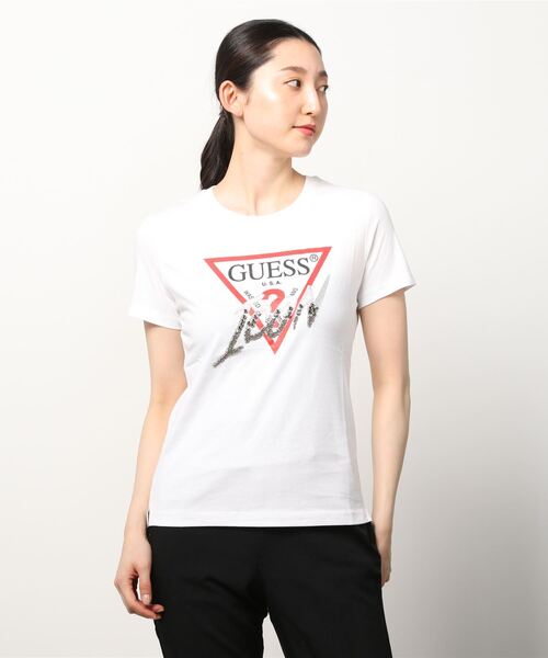 Guess（ゲス）の「Triangle Logo Icon Tee（Tシャツ/カットソー・レディース・ブラック/ホワイト・SMALL/MEDIUM/X-SMALL）」の10枚目の写真