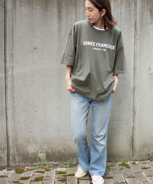 ALL ORDINARIES（オールオーディナリーズ）の「ARMEE FRANCAISEオーバーTシャツ（Tシャツ/カットソー・レディース・ホワイト/ブラック/ストーン/アーミー・XS/M）」の13枚目の写真