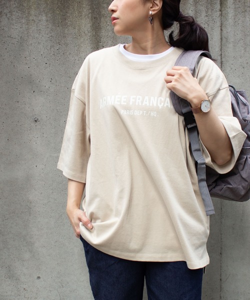 ALL ORDINARIES（オールオーディナリーズ）の「ARMEE FRANCAISEオーバーTシャツ（Tシャツ/カットソー・レディース・ホワイト/ブラック/ストーン/アーミー・XS/M）」の11枚目の写真