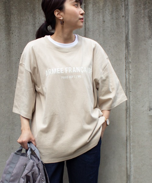 ALL ORDINARIES（オールオーディナリーズ）の「ARMEE FRANCAISEオーバーTシャツ（Tシャツ/カットソー・レディース・ホワイト/ブラック/ストーン/アーミー・XS/M）」の6枚目の写真