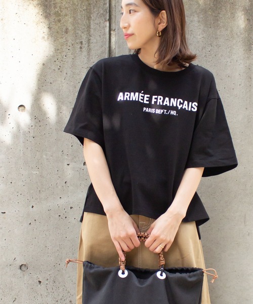 ALL ORDINARIES（オールオーディナリーズ）の「ARMEE FRANCAISEオーバーTシャツ（Tシャツ/カットソー・レディース・ホワイト/ブラック/ストーン/アーミー・XS/M）」の19枚目の写真