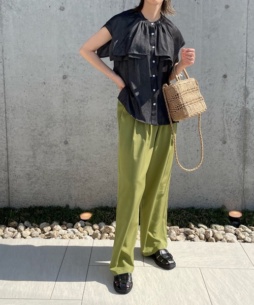 select MOCA by misato（セレクトモカバイミサト）の「フロントタックストレートワイドパンツ（スラックス・レディース・カーキ/ブルー/アイボリー・FREE）」の13枚目の写真