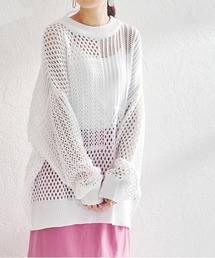 acro | メッシュニット切り替えオーバーサイズニット/AC1423(ニット/セーター)