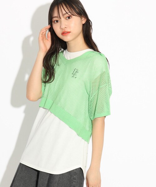 ENVYM(アンビー)の「【ENVYM/アンビーコラボ】メッシュレイヤードフードトップス+Tシャツ セット(その他トップス・キッズ・ライトブルー/ライトグリーン・15 /14/16)」の1枚目の写真