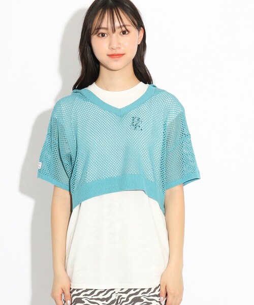 ENVYM(アンビー)の「【ENVYM/アンビーコラボ】メッシュレイヤードフードトップス+Tシャツ セット(その他トップス・キッズ・ライトブルー/ライトグリーン・15 /14/16)」の3枚目の写真
