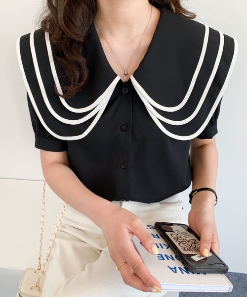 ABITOKYO(アビトーキョー)の「セーラーカラーパイピングブラウス(シャツ/ブラウス・レディース・ホワイト/ブラック・M/S)」の13枚目の写真