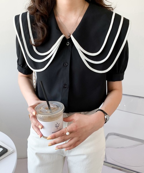 ABITOKYO(アビトーキョー)の「セーラーカラーパイピングブラウス(シャツ/ブラウス・レディース・ホワイト/ブラック・M/S)」の15枚目の写真