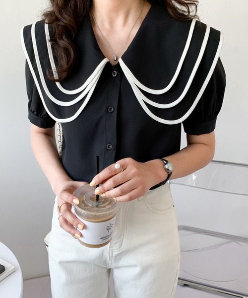 ABITOKYO(アビトーキョー)の「セーラーカラーパイピングブラウス(シャツ/ブラウス・レディース・ホワイト/ブラック・M/S)」の16枚目の写真
