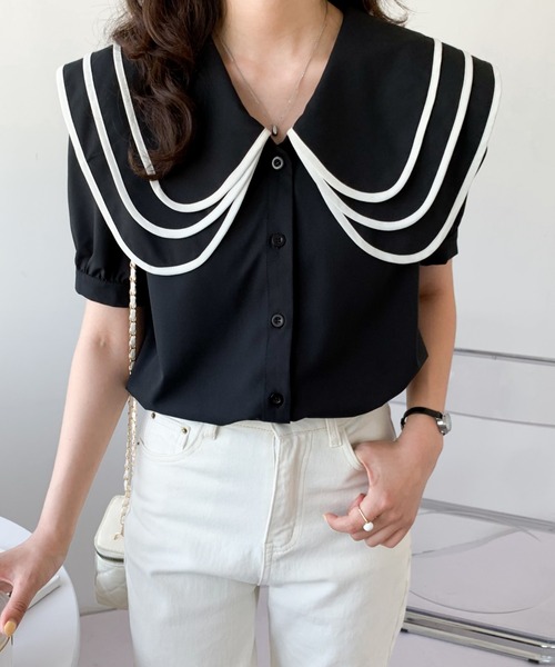 ABITOKYO(アビトーキョー)の「セーラーカラーパイピングブラウス(シャツ/ブラウス・レディース・ホワイト/ブラック・M/S)」の17枚目の写真