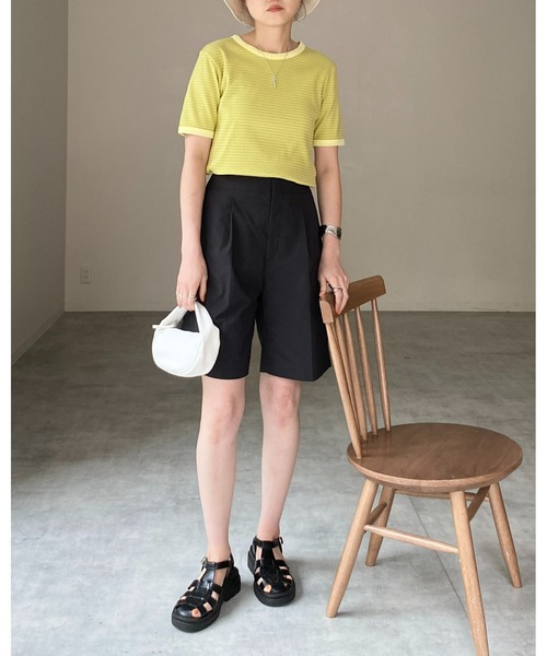 She's Closet（シーズクローゼット）の「クルーネックリンガーボーダー半袖ショート丈コンパクトリブTシャツ（Tシャツ/カットソー・レディース・ネイビー/ピンク/ライム/オレンジ・FREE）」の22枚目の写真