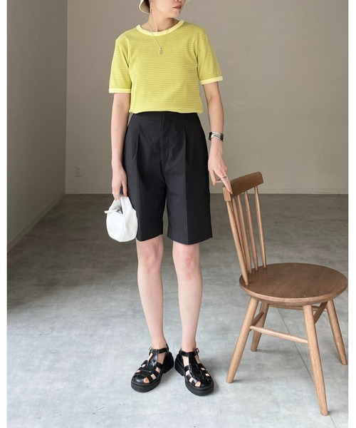 She's Closet（シーズクローゼット）の「クルーネックリンガーボーダー半袖ショート丈コンパクトリブTシャツ（Tシャツ/カットソー・レディース・ネイビー/ピンク/ライム/オレンジ・FREE）」の19枚目の写真