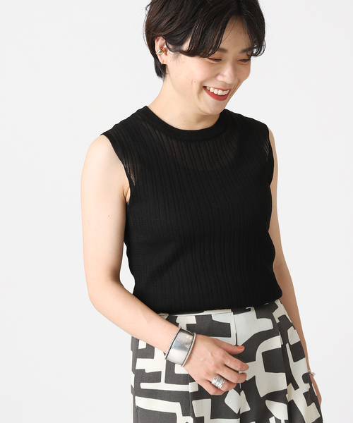 B.C STOCK(ベーセーストック)の「シースルーニットリブトップス(ニット/セーター・レディース・ブラック/アイボリー/グリーン・FREE)」の2枚目の写真