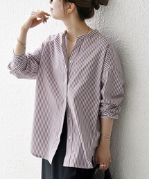 〈洗濯機可能〉REPREVE バンド カラー シャツ