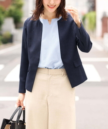 【洗える/セットアップ対応】麻調ツイルキーネックジャケット