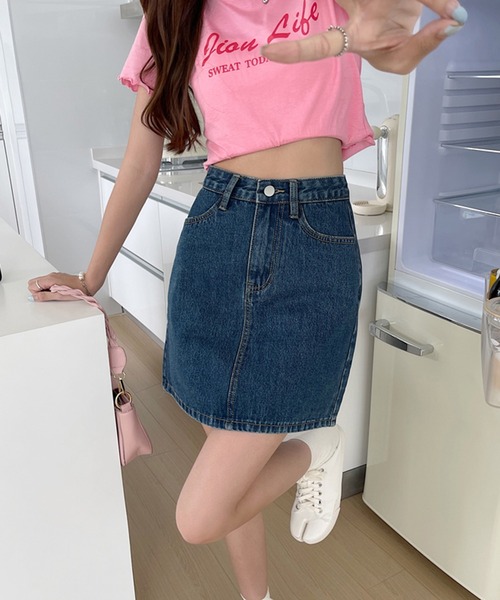 Jewelobe（ジュエローブ）の「ヒップ花刺繍デニムミニスカート（デニムスカート・レディース・ネイビー/サックスブルー・S/M）」の4枚目の写真