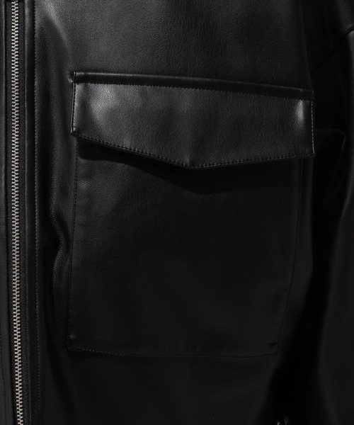 HARE　ハレ　ドルマンリンブショートブルゾン　レザー　ジャケット　ブラック HARE（ハレ）の「ドルマンリブショートブルゾン(HARE)（ブルゾン