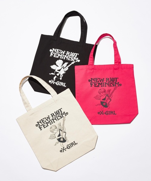 X-girl（エックスガール）の「X-girl × YUGO. TOTE BAG（トートバッグ・レディース・ピンク/ブラック/ホワイト・ONE SIZE）」の4枚目の写真